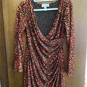 Joseph Ribkoff Cheetah/Leopard Print 3/4 Sleeve Shaping Bodycon V-neck Dress